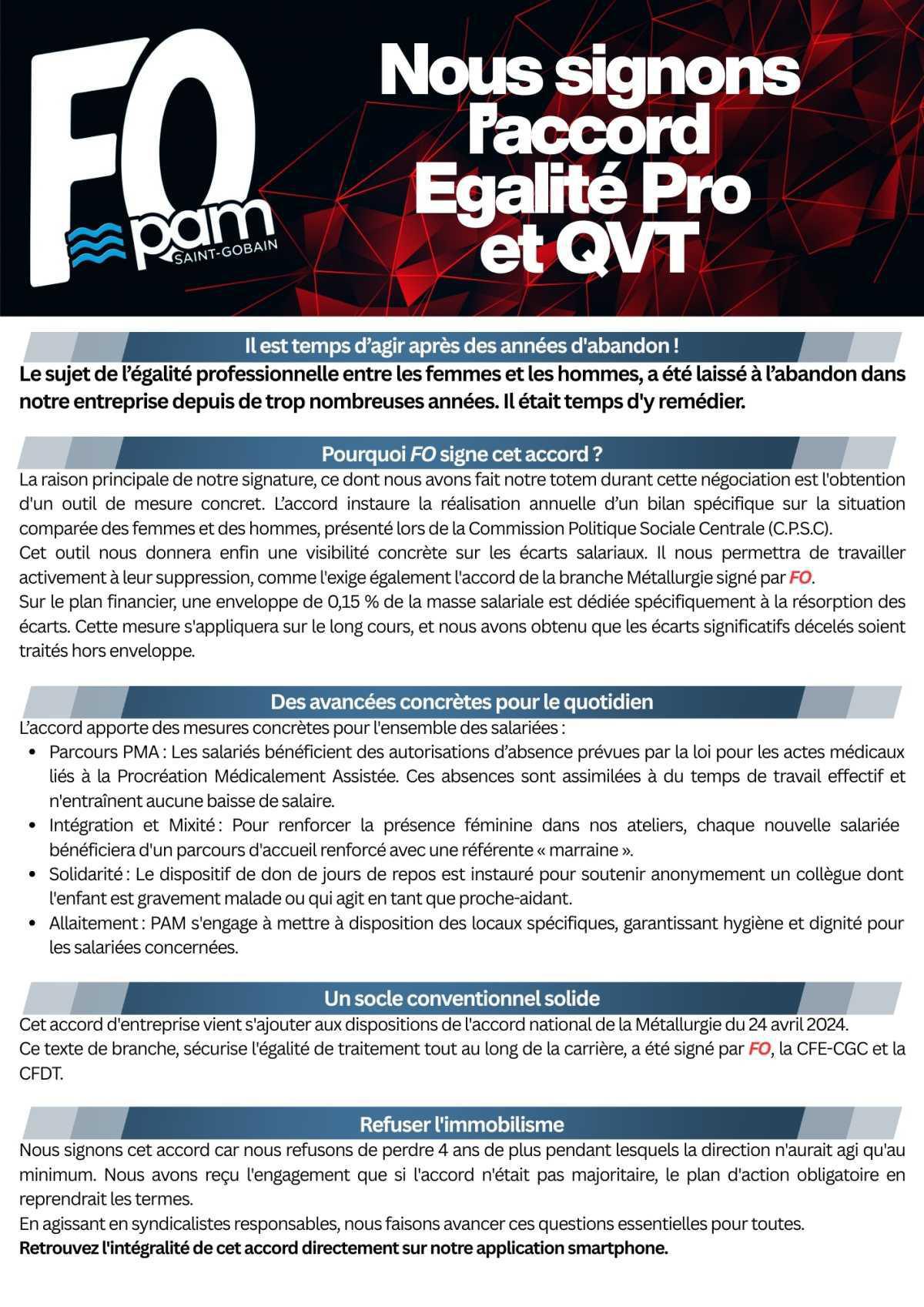 Nous signons l'accord Egalité Pro et QVT