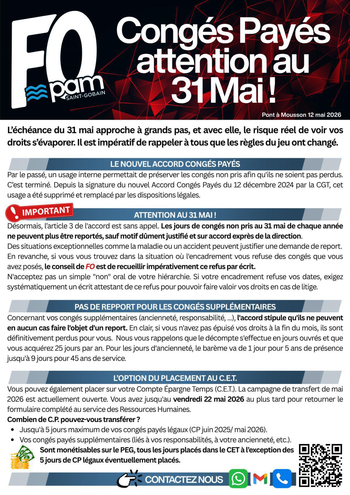 Congés Payés, attention au 31 Mai !