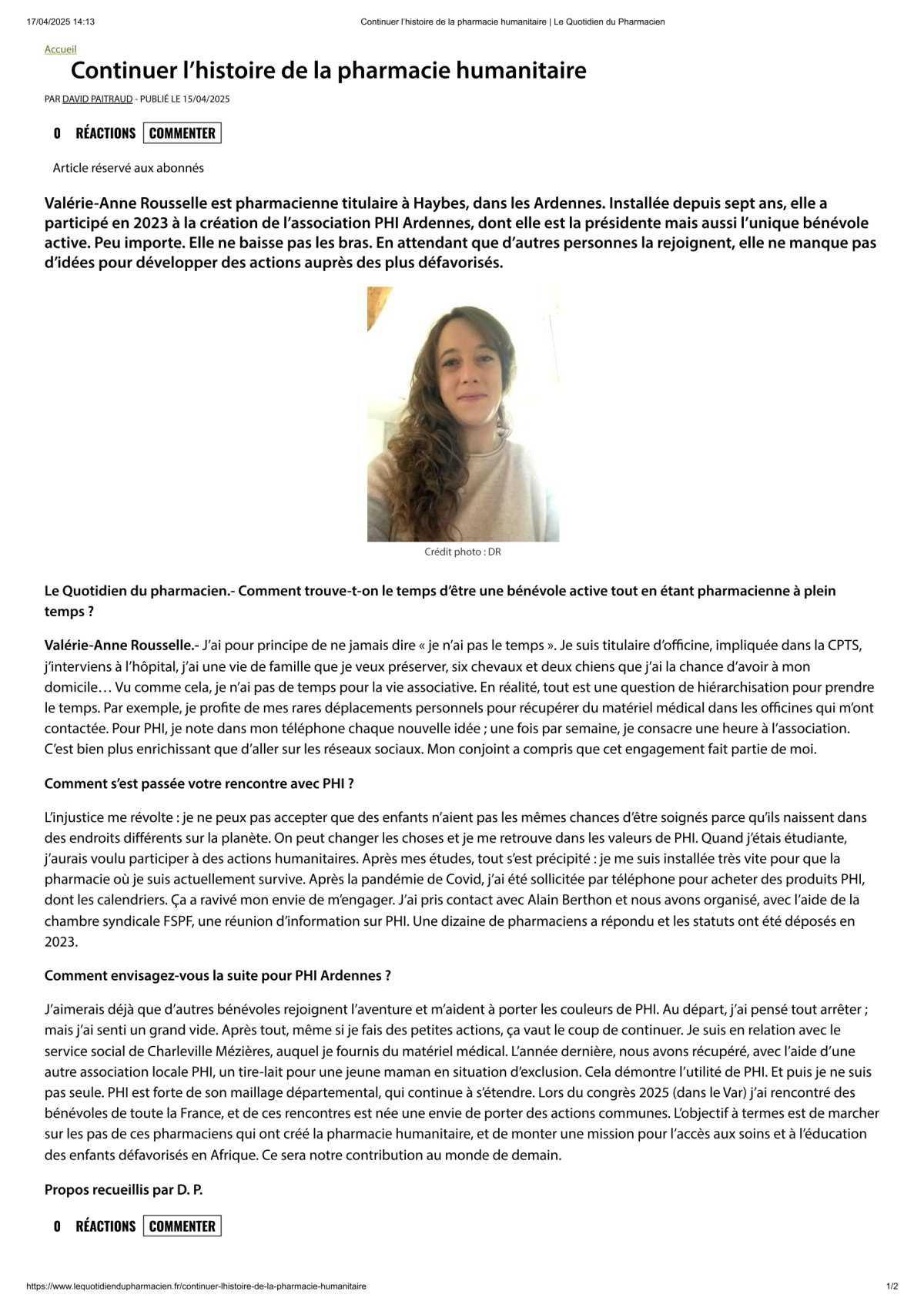 On parle de nous dans Le Quotidien du pharmacien