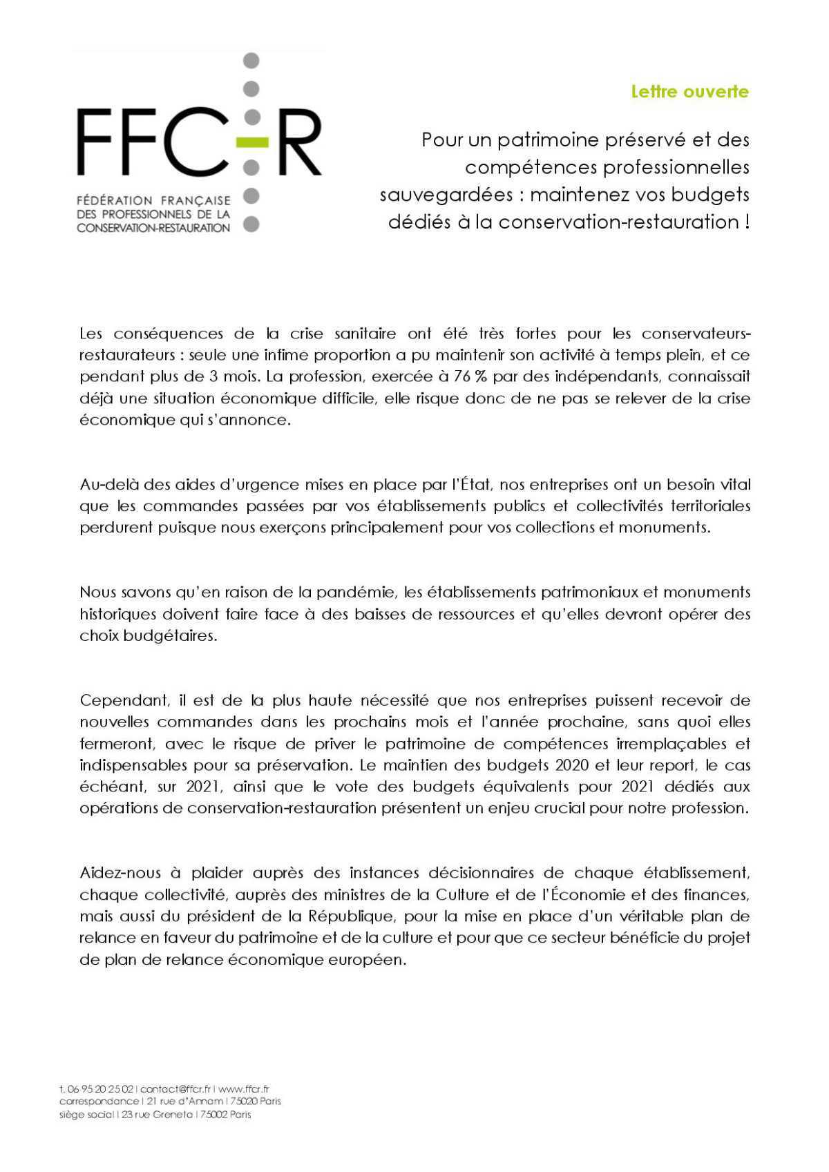 Lettre ouverte de la FFCR Lettre ouverte de la FFCR