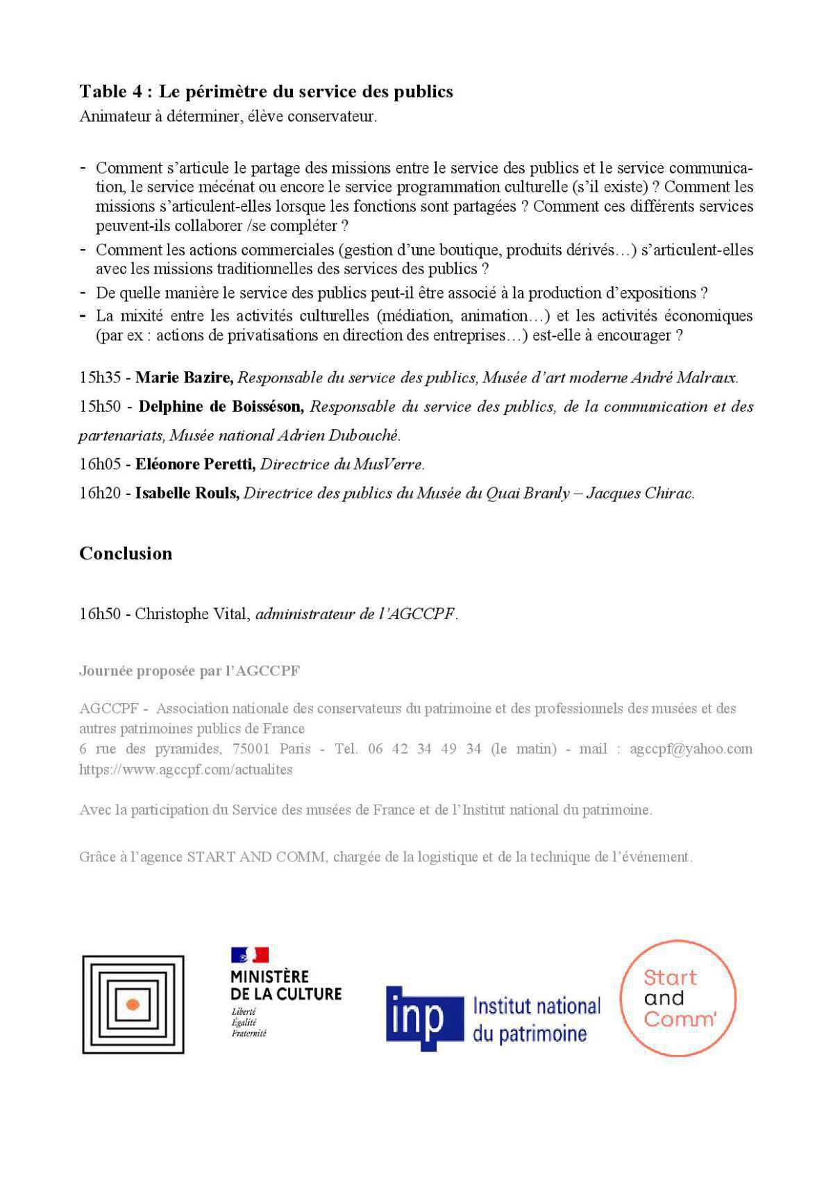Journée d'étude de l'AGCCPF « Les services des publics rendus obligatoires par la loi Musées, quel bilan ? » 11 janvier 2021 – Webinaire - inscriptions ouvertes Journée d'étude de l'AGCCPF « Les services des publics rendus obligatoires par la loi Musées, quel bilan ? » 11 janvier 2021 – Webinaire - inscriptions ouvertes
