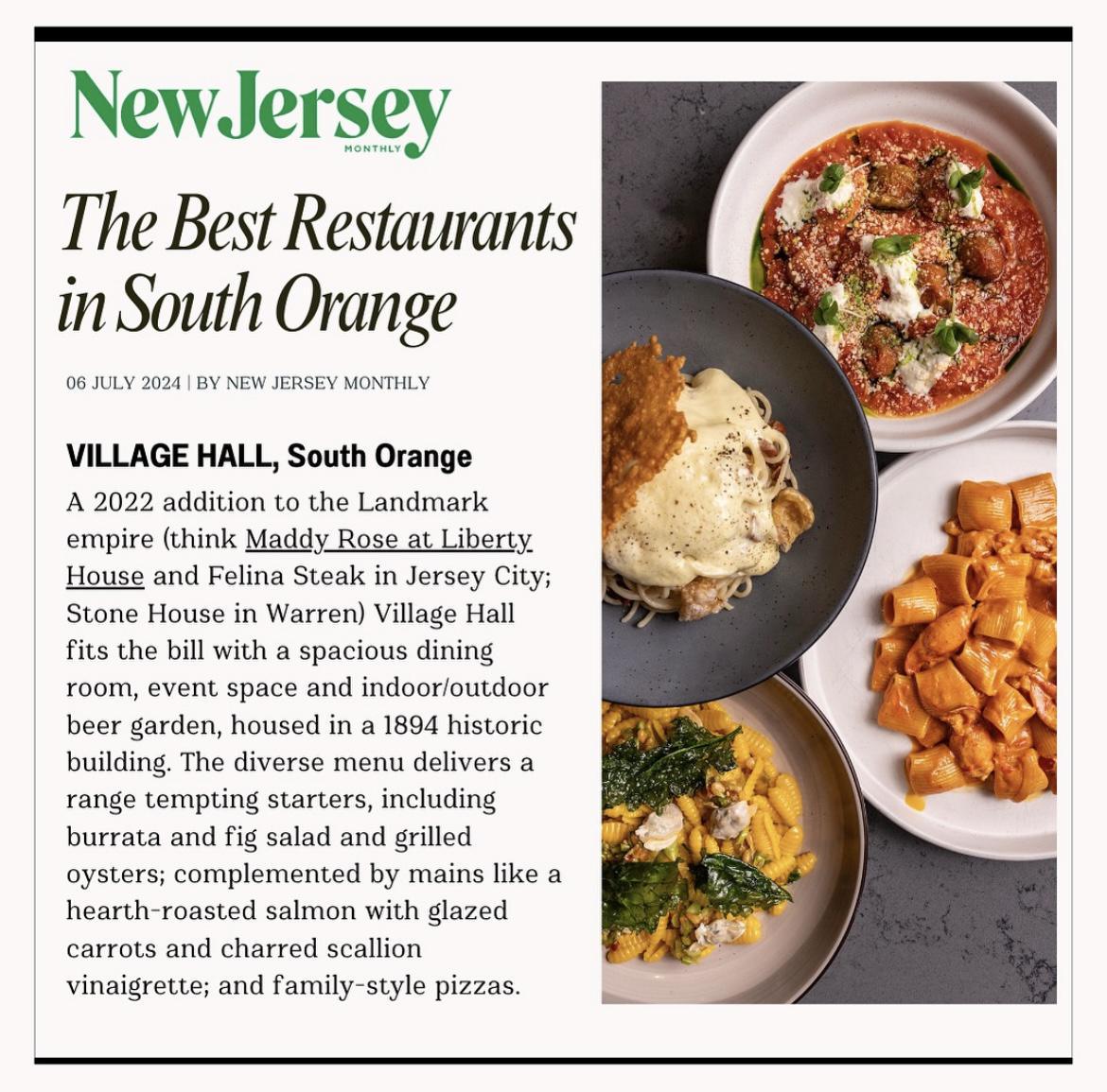 Village Hall Named Best Restaurant in South Orange!