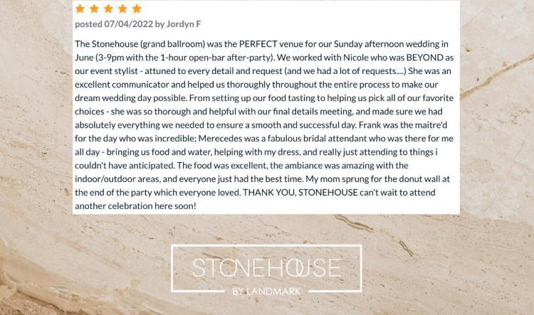 Testimonial Tuesday about Stone House! 💍