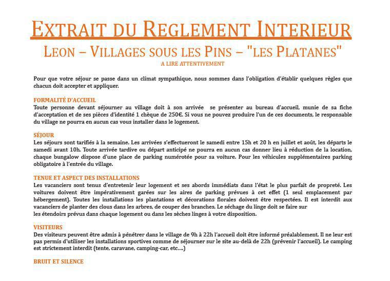 Extrait du REGLEMENT INTERIEUR Extrait du REGLEMENT INTERIEUR