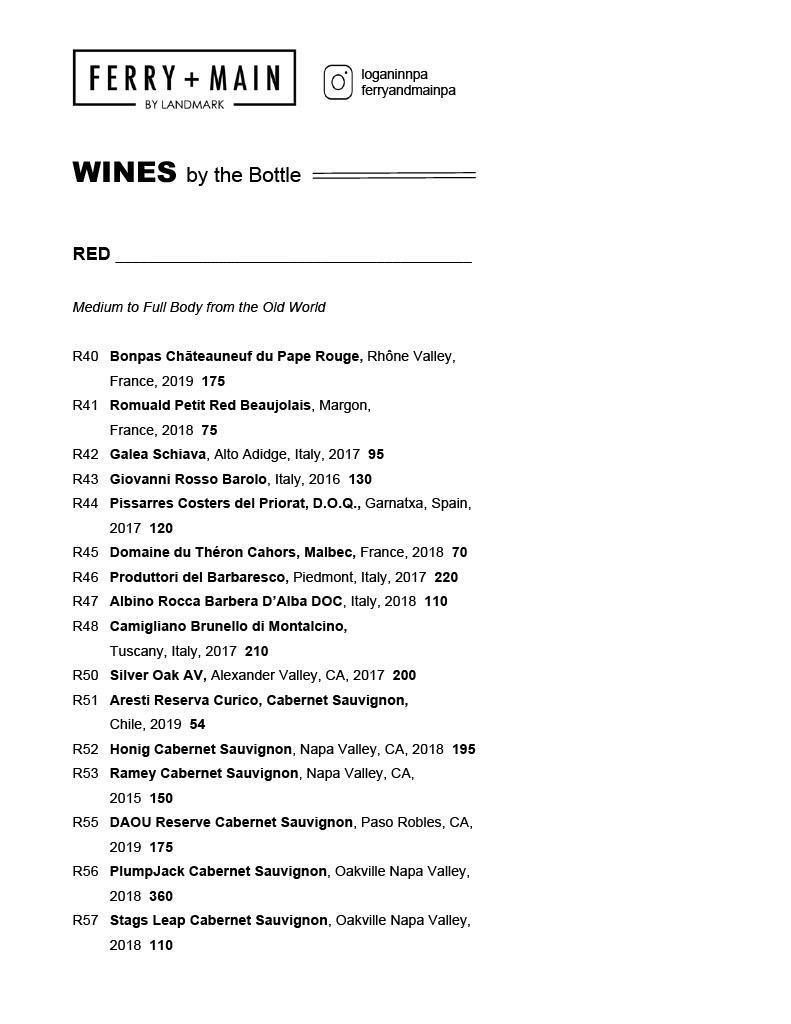 drinks menu