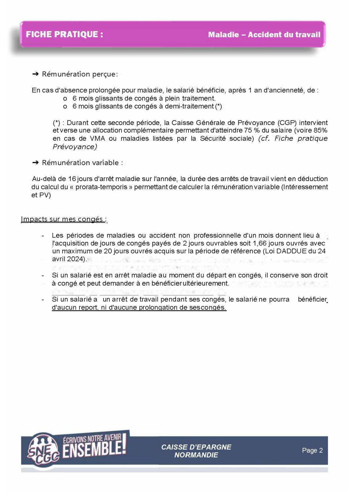 Fiche pratique : Maladie - Accident du travail