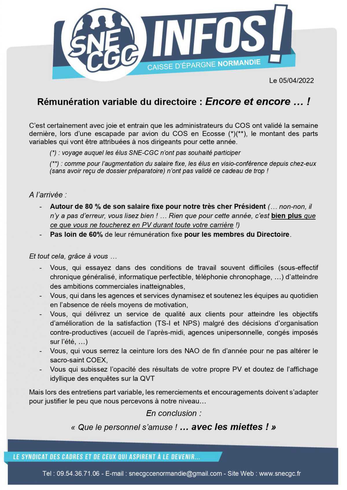 TRACT D'AVRIL 2022 - PV du directoire : Encore et Encore