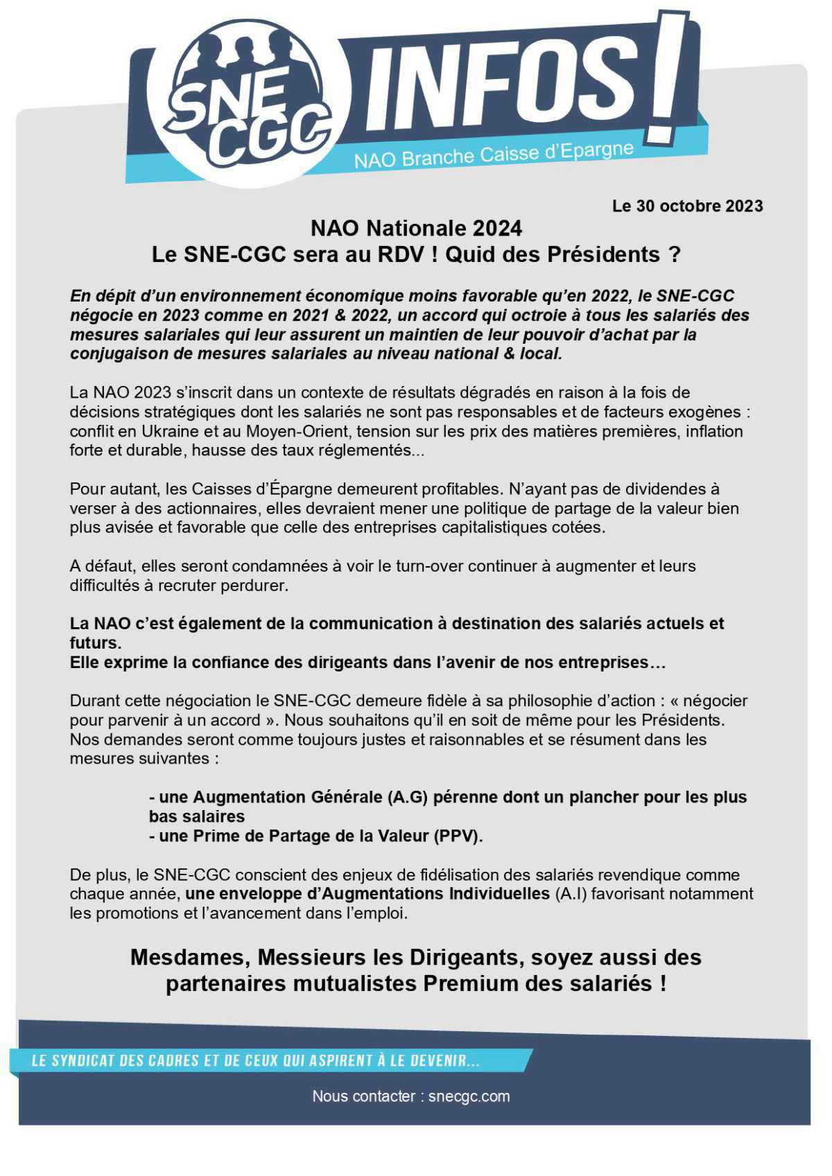 NAO nationales 2024 ... Le SNE-CGC est au Rendez-Vous !