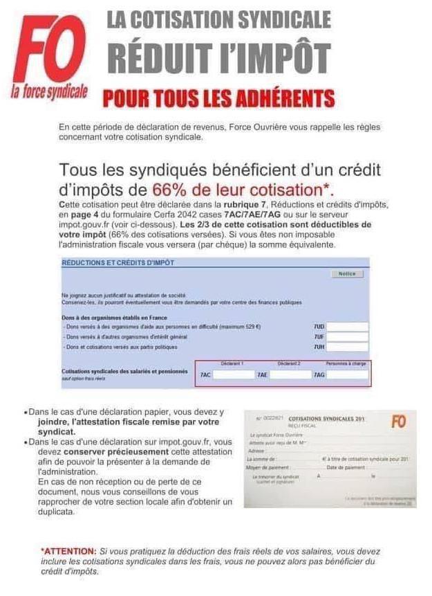 La cotisation syndicale réduit l'impôt