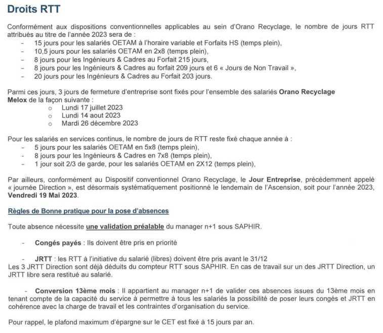 Droits RTT et règles de bonne pratique pour la pose d'absence