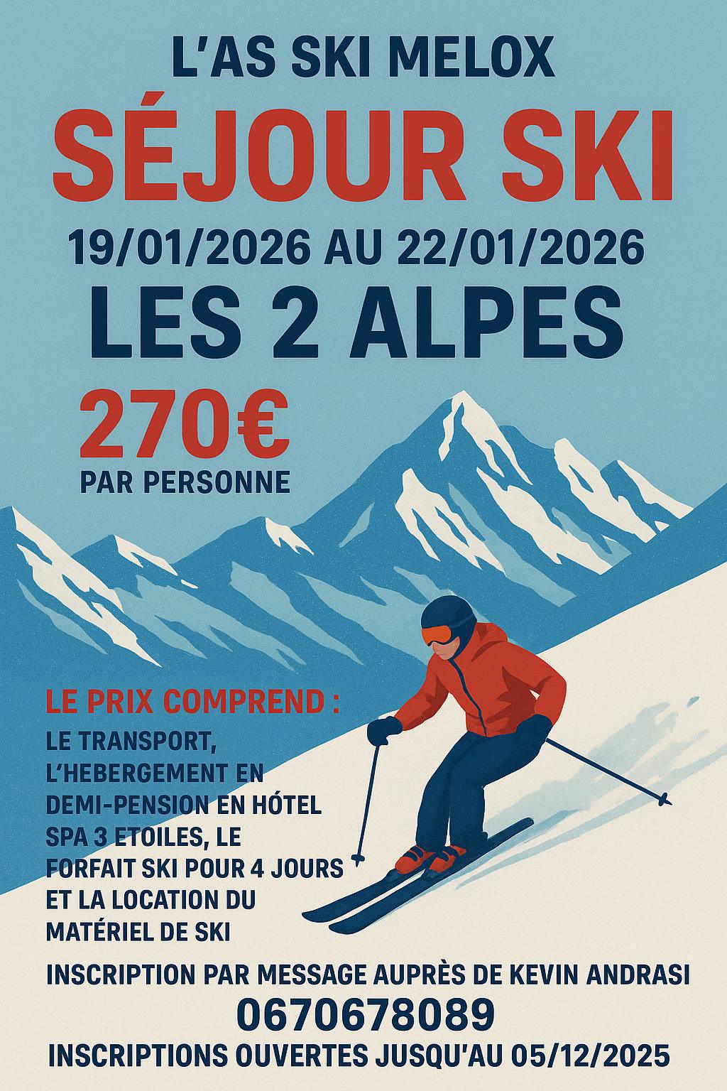 Séjour Ski : Les 2 alpes 19 au 22 janvier