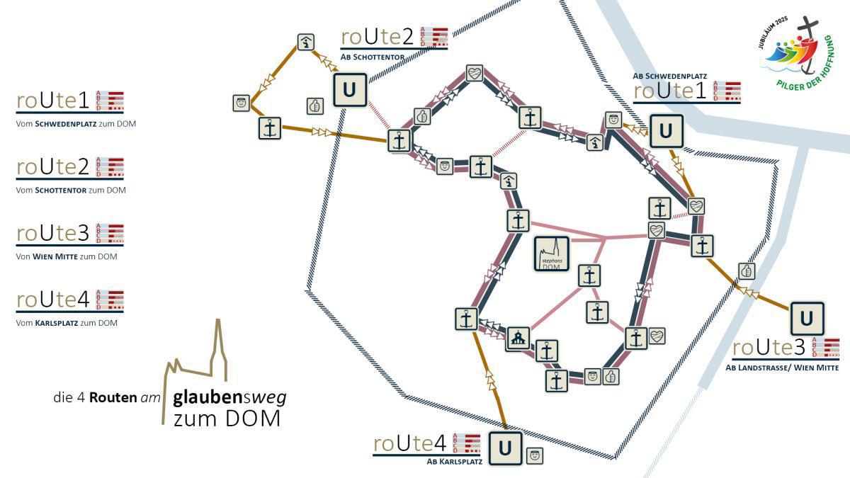 Die 4 Routen von den großen U-Bahnstationen am Rand der Innenstadt