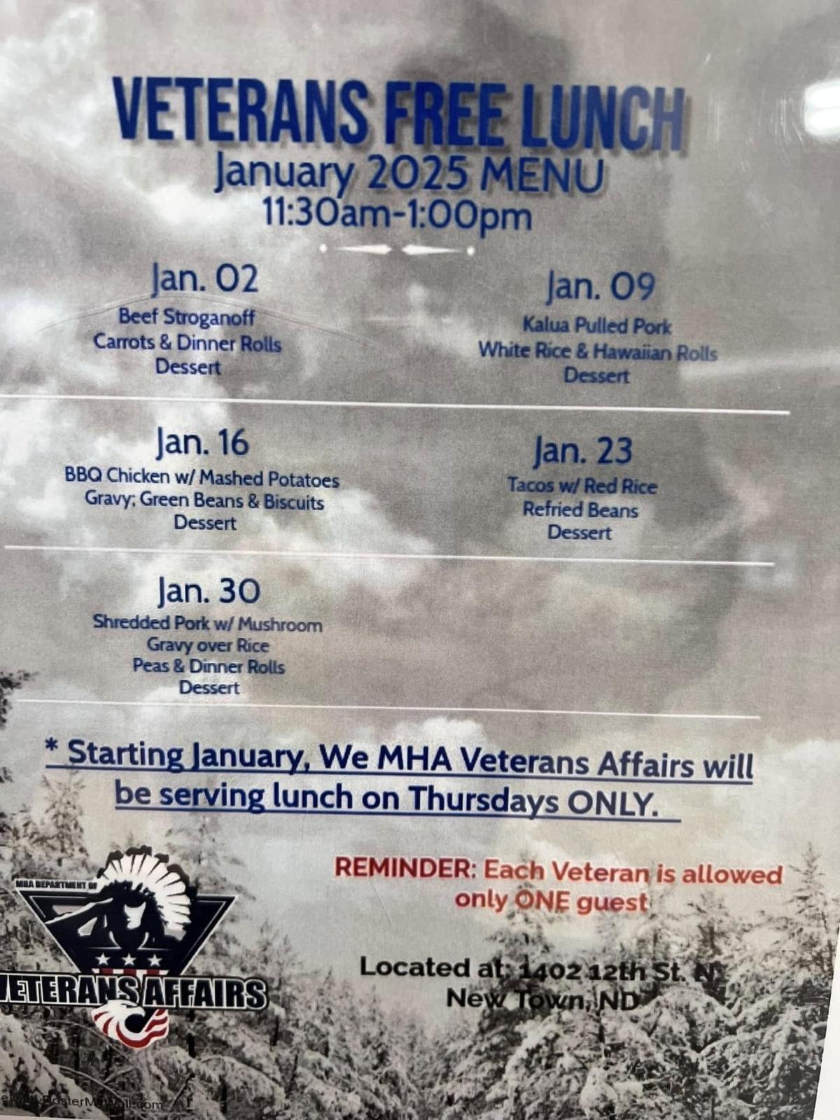 Veterans Free Lunch Menu 