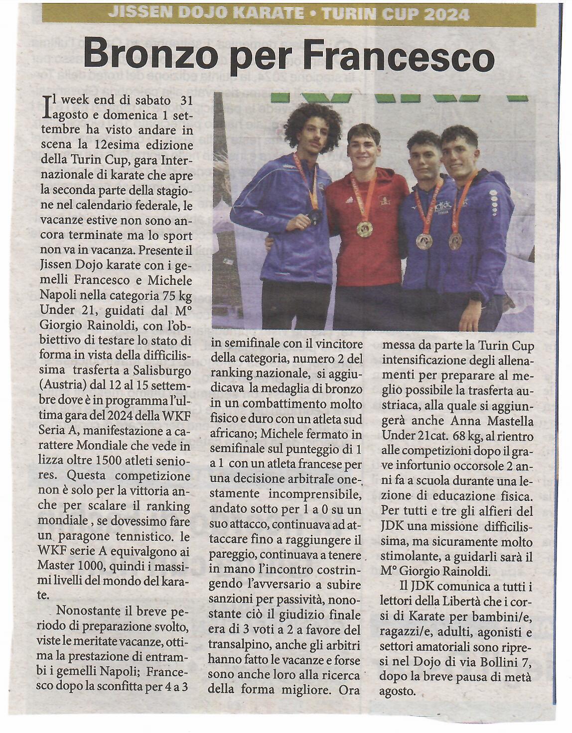articolo libertà TURIN CUP del 06:09:2024