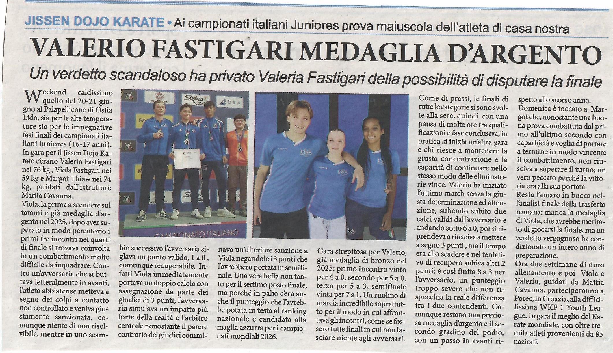 articolo libertà campionati Italiani juniores del 26 giugno 2026