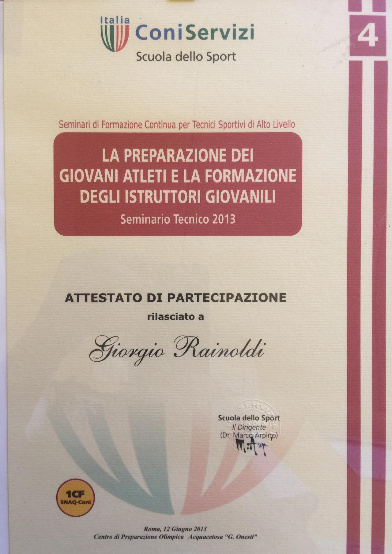 attestato SDS %22 La Formazione degli Istruttori Giovanili%22