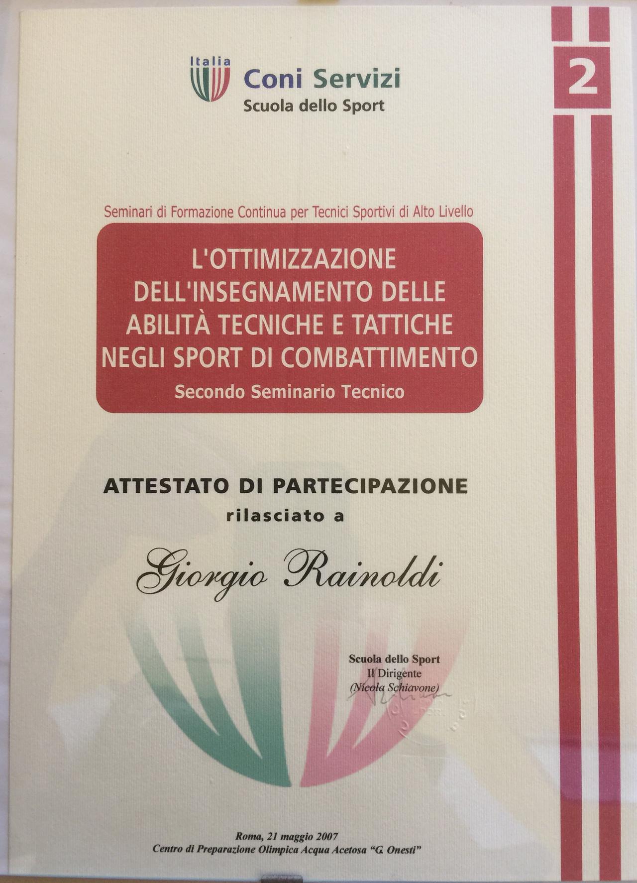 attestato SDS %22 Ottimizzazione Insegnamento Tecnico- Tattico Sport di Combattimento