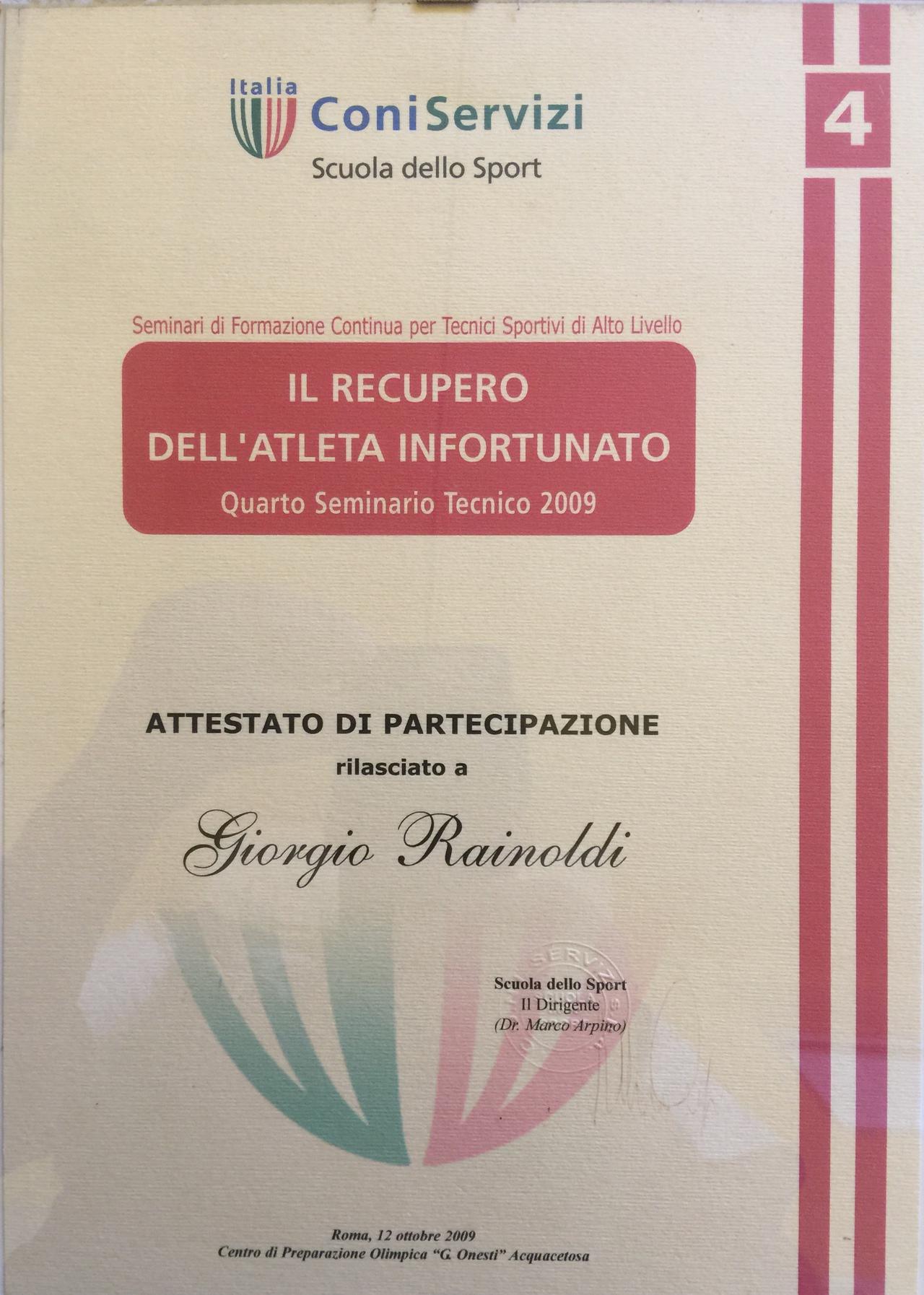 attestato SDS %22 Recupero dell'atleta Infortunato%22