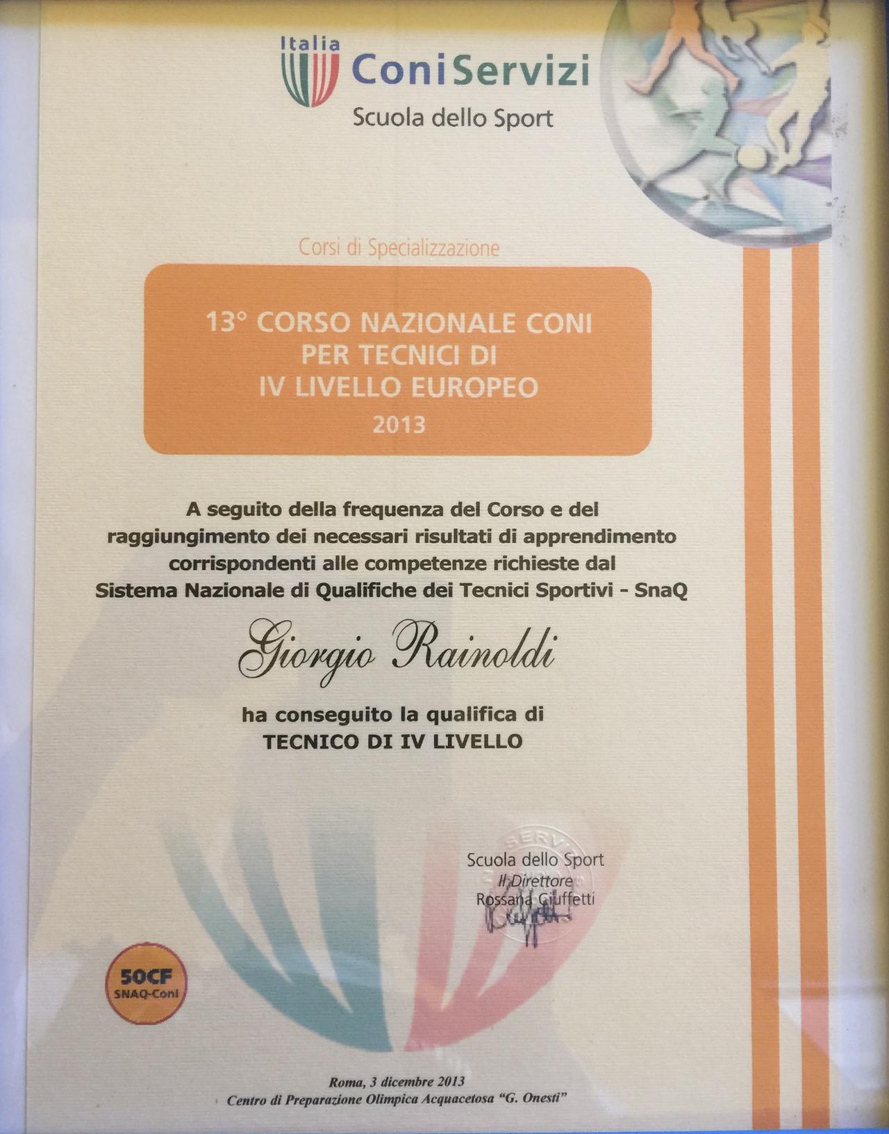 Diploma di Allenatore 4° livello Europeo