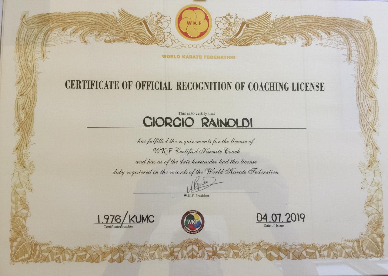 Diploma WKF di Coach Internazionale Kumite