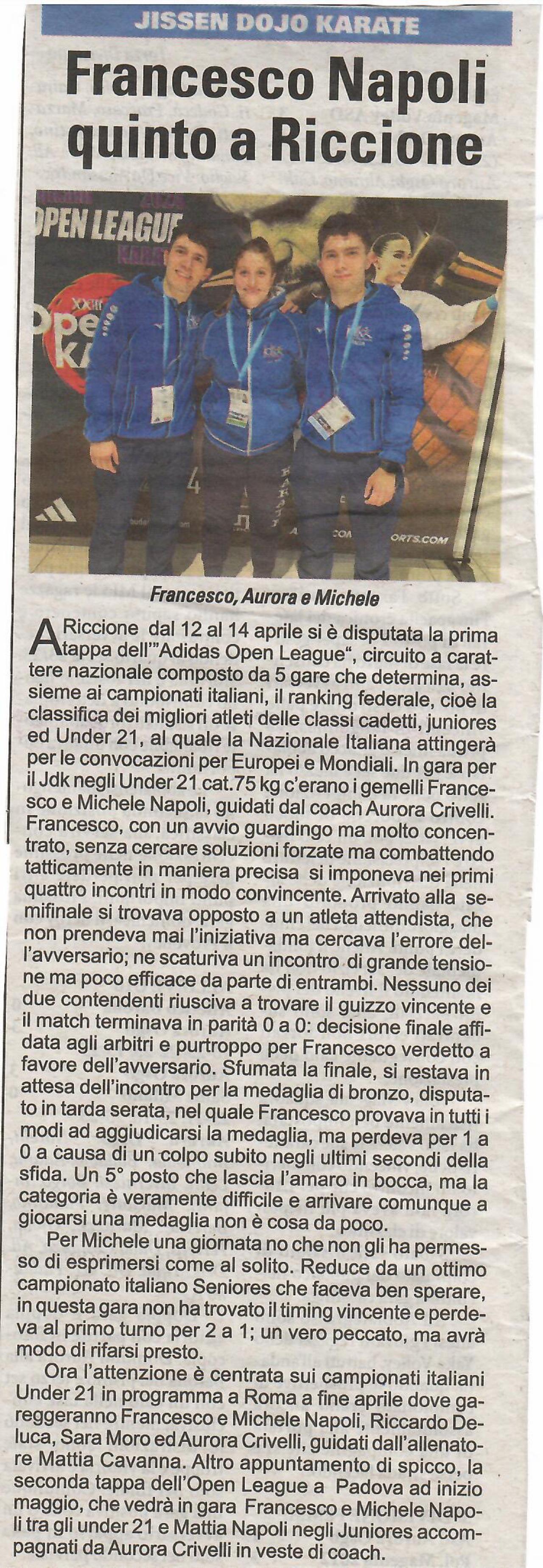 articolo libertà open league Riccione del 26 aprile 2024