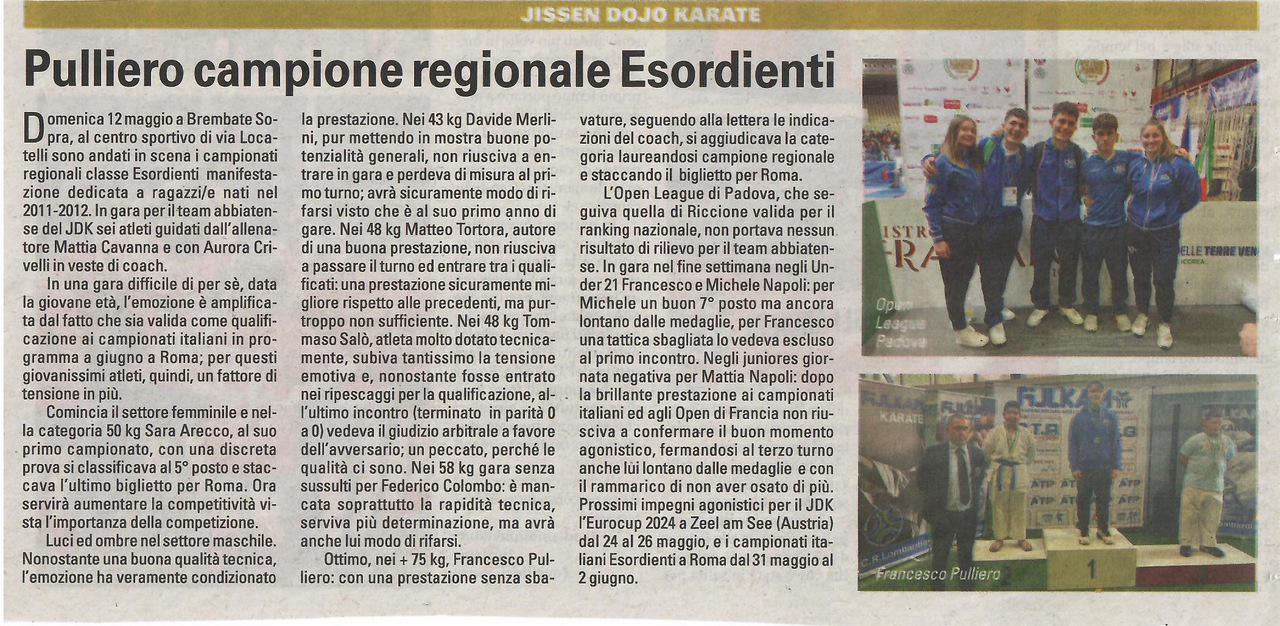 articolo libertà campionati regionali esordienti del 17 maggio 2024