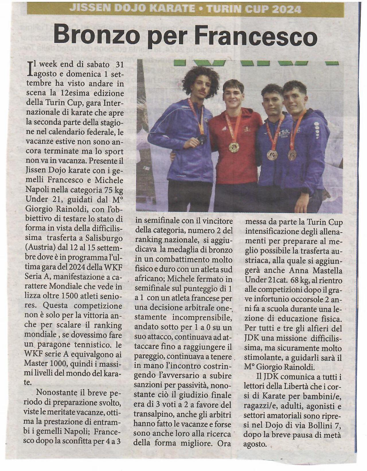articolo libertà TURIN CUP del 06:09:2024