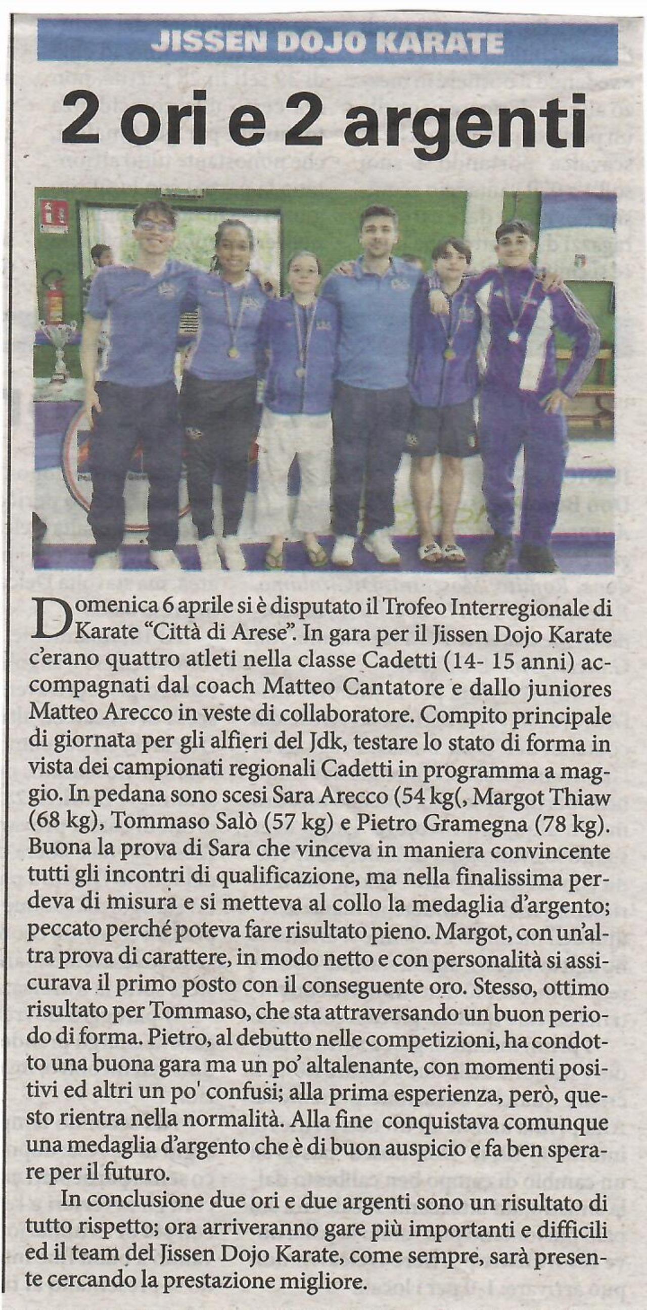 articolo libertà trofeo città di Arese del 11 aprile 2025