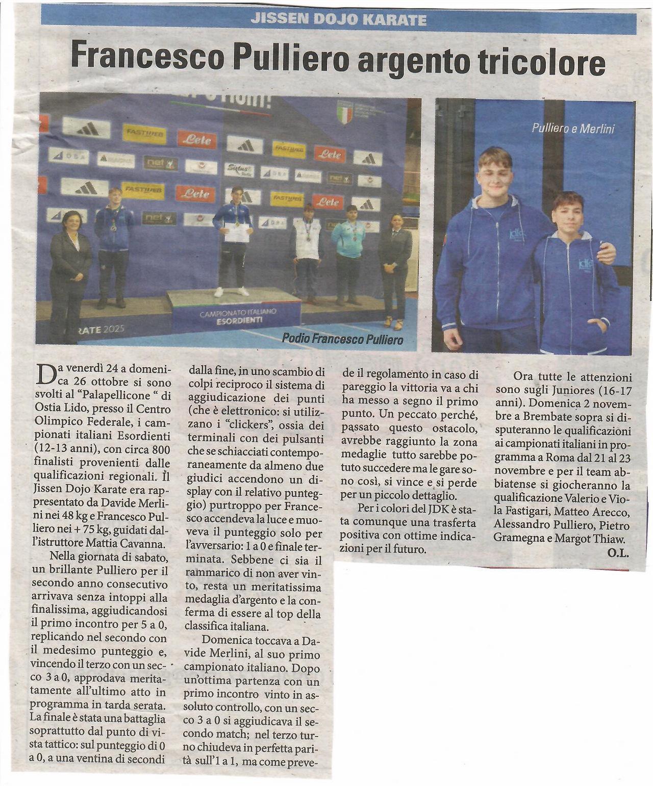 articolo libertà campionati italiani esordienti 31 ottobre 2025