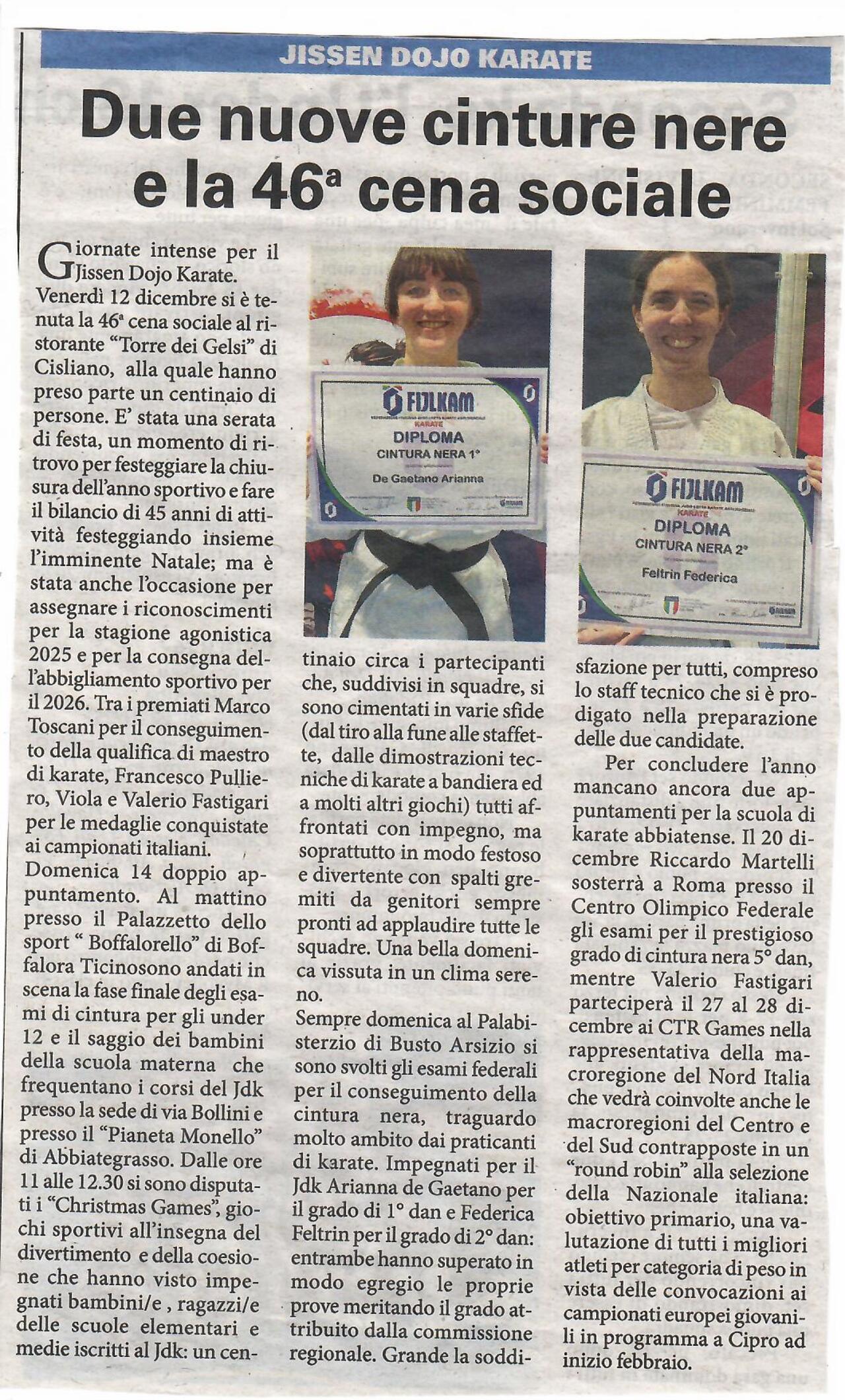 articolo libertà 19 dicembre esami cintura nera del 19 dicembre 2025