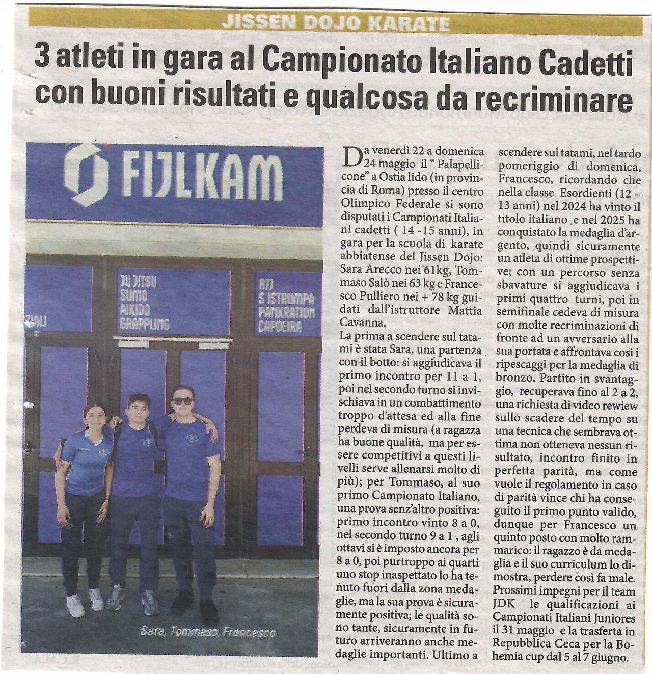 articolo libertà campionato italiano cadetti del 29 maggio 2026