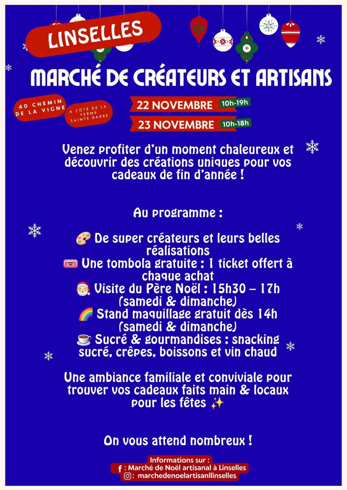 Marché de Créateurs Noël 22 et 23 Novembre 