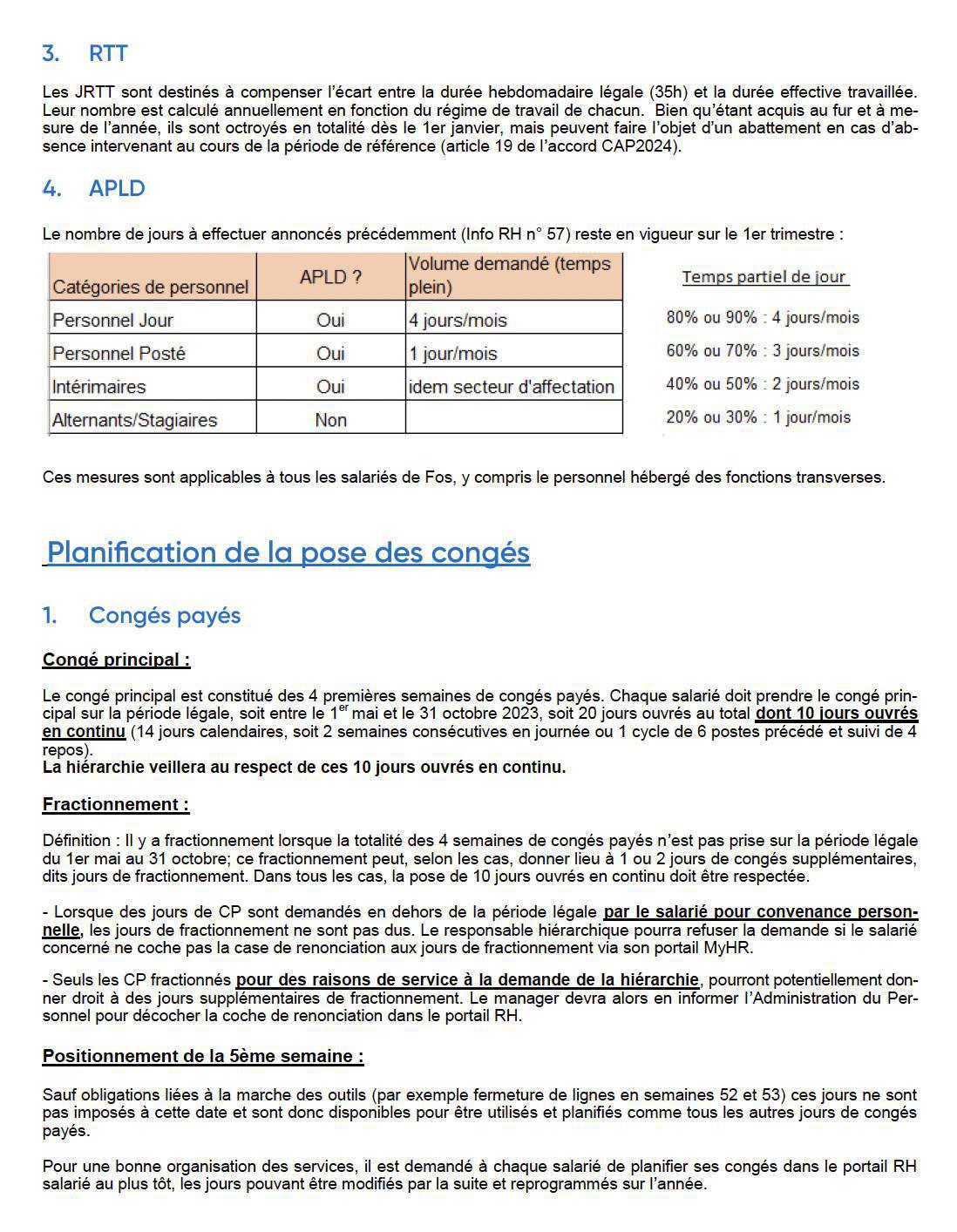 Info RH: Modalités de gestion des congés payés et des jours de temps libre en 2023