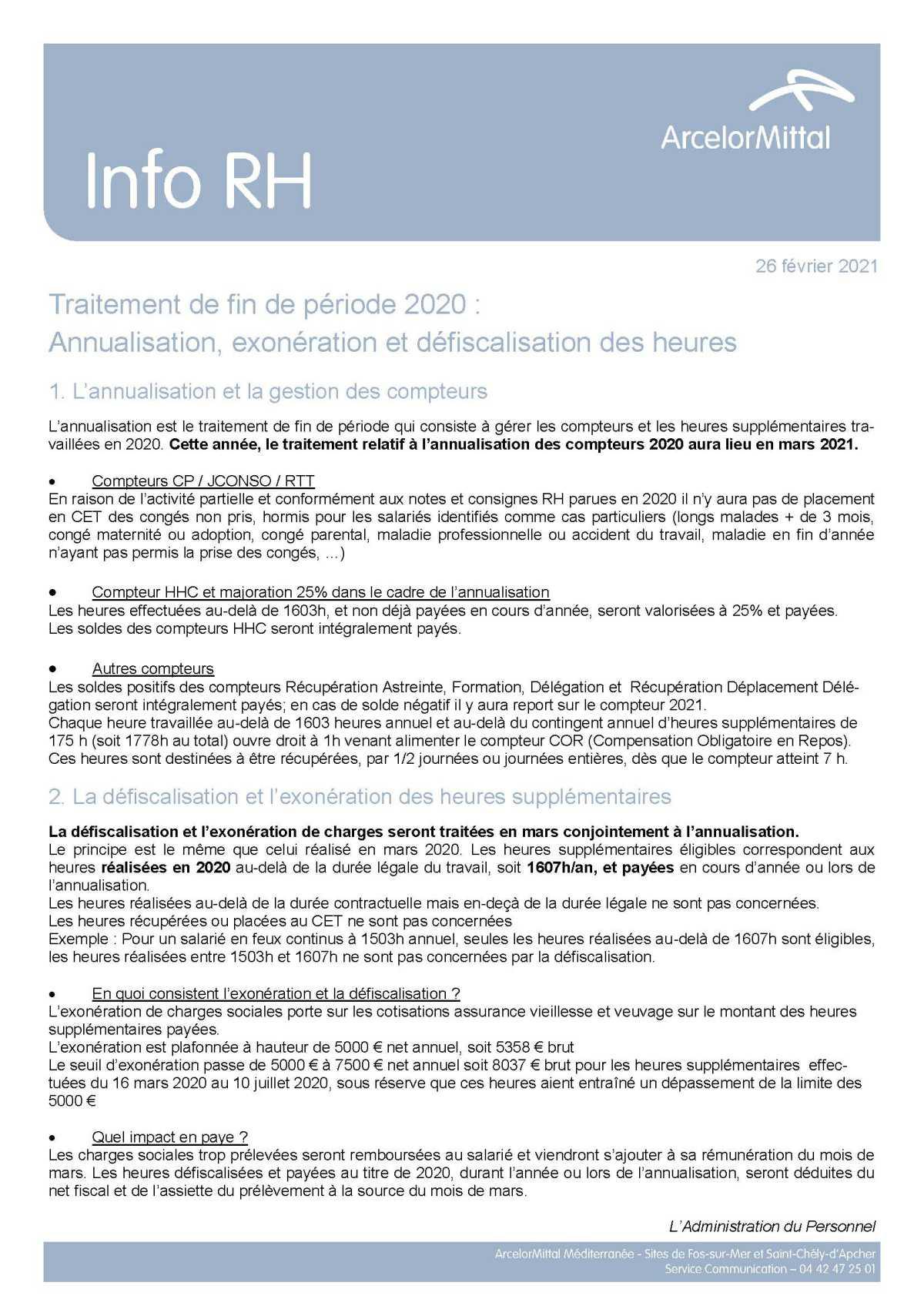 Traitement de fin de période 2020 : Annualisation, exonération et défiscalisation des heures