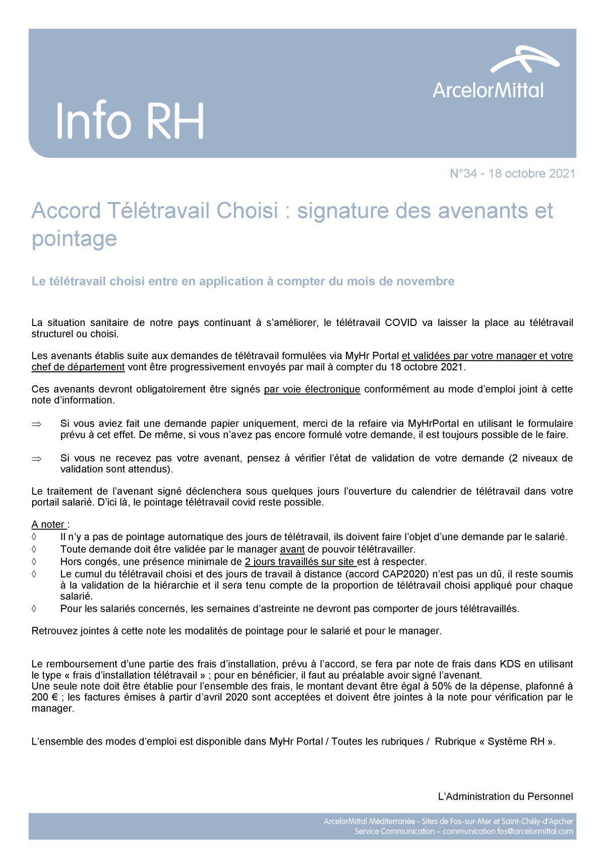 Le télétravail choisi entre en application à compter du mois de novembre 2021