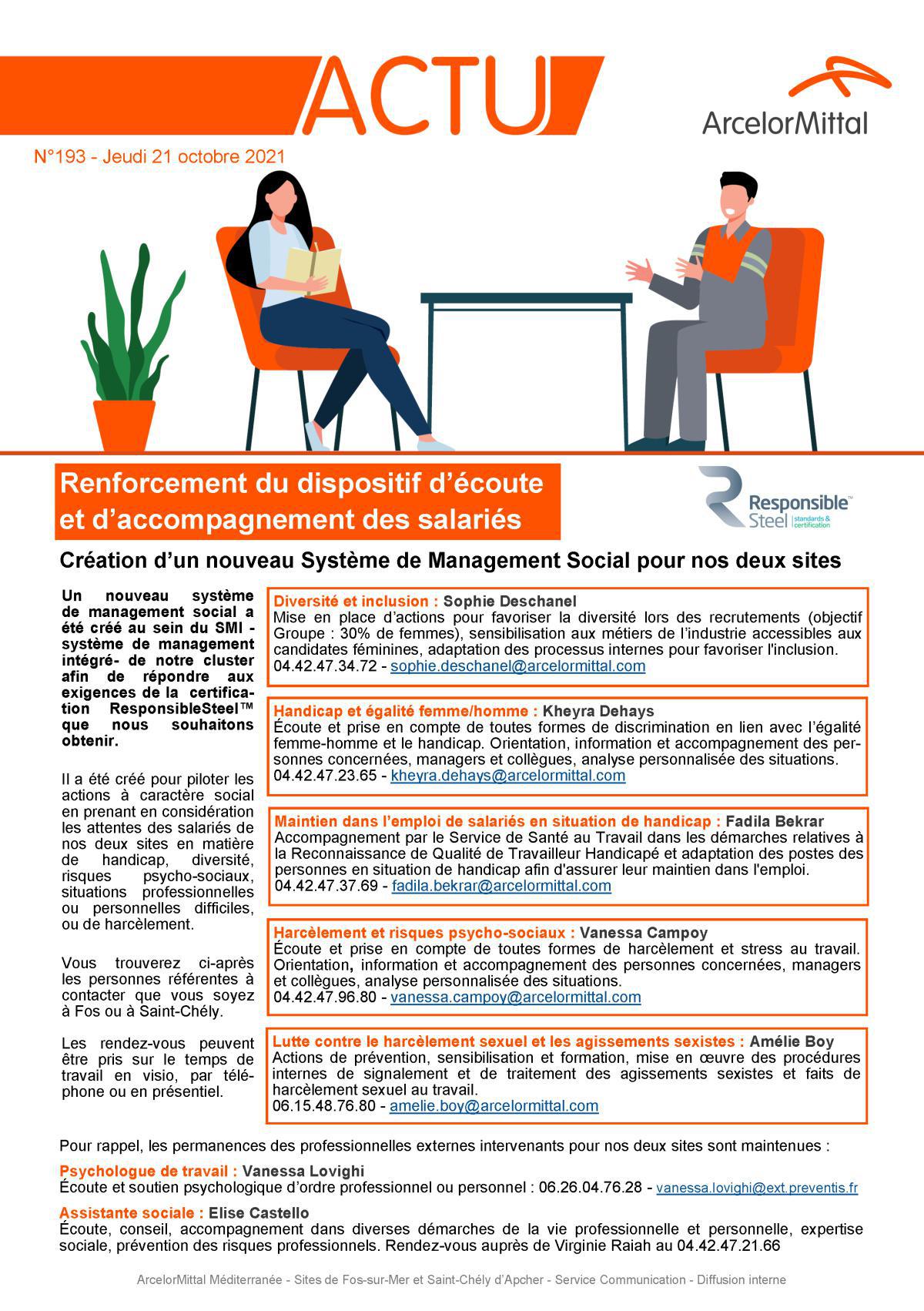 Renforcement du dispositif d’écoute et d’accompagnement des salariés