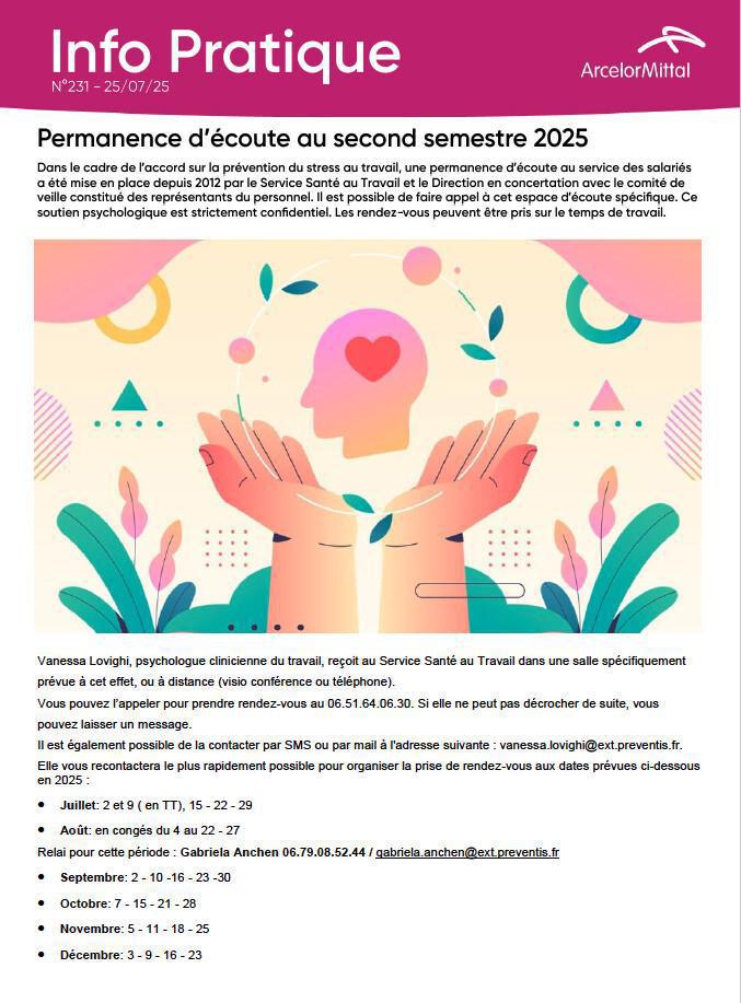 Les dates de la permanence d’écoute pour le 2ème semestre 2025
