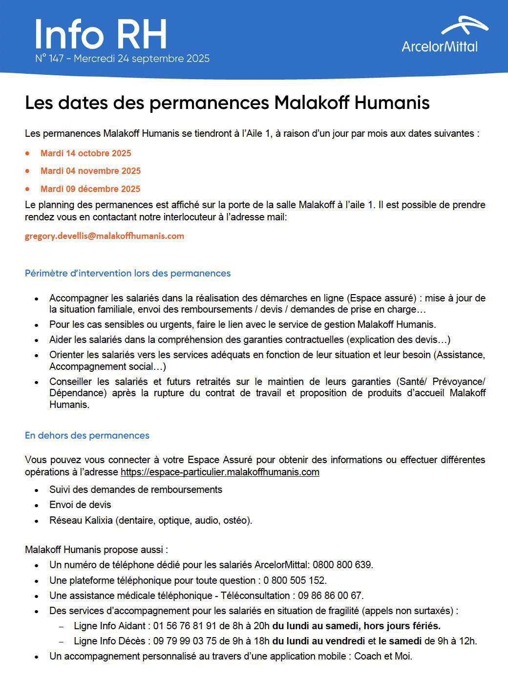 Les permanences Malakoff Humanis Aile 1 Les permanences Malakoff Humanis Aile 1