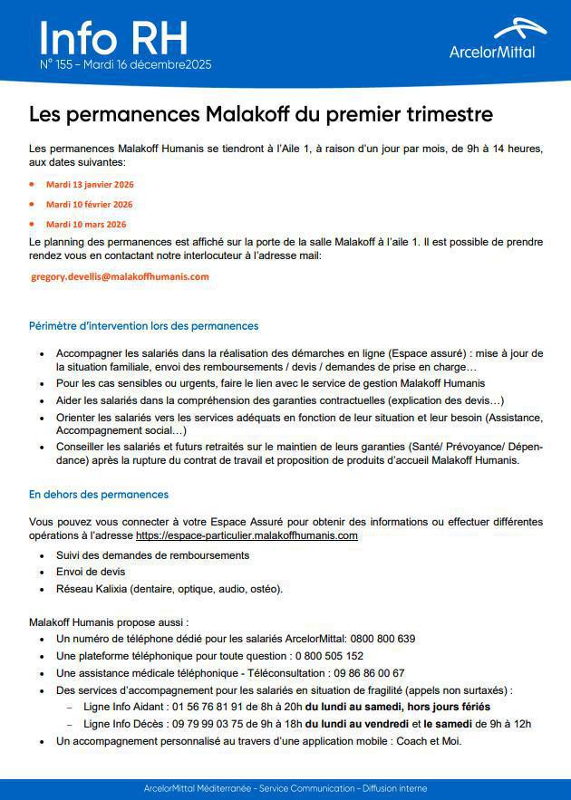 Les permanences Malakoff Humanis Aile 1 du 1er trimestre 2026 Les permanences Malakoff Humanis Aile 1 du 1er trimestre 2026