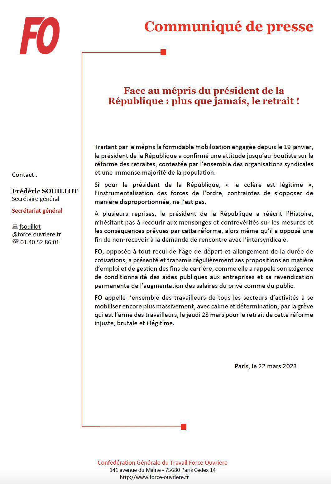 Face au mépris du président de la République : plus que jamais, le retrait ! Face au mépris du président de la République : plus que jamais, le retrait !
