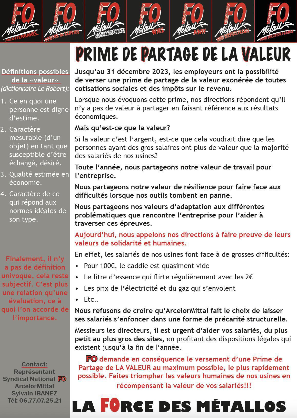 PRIME DE PARTAGE DE LA VALEUR 2023 PRIME DE PARTAGE DE LA VALEUR 2023