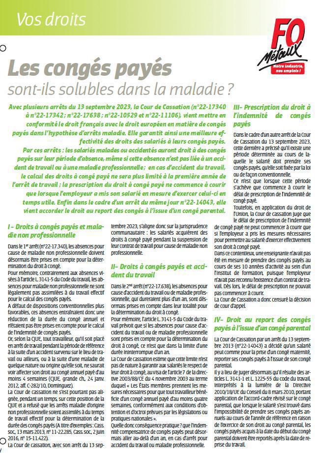 CONGÉS PAYÉS ET MALADIE CONGÉS PAYÉS ET MALADIE