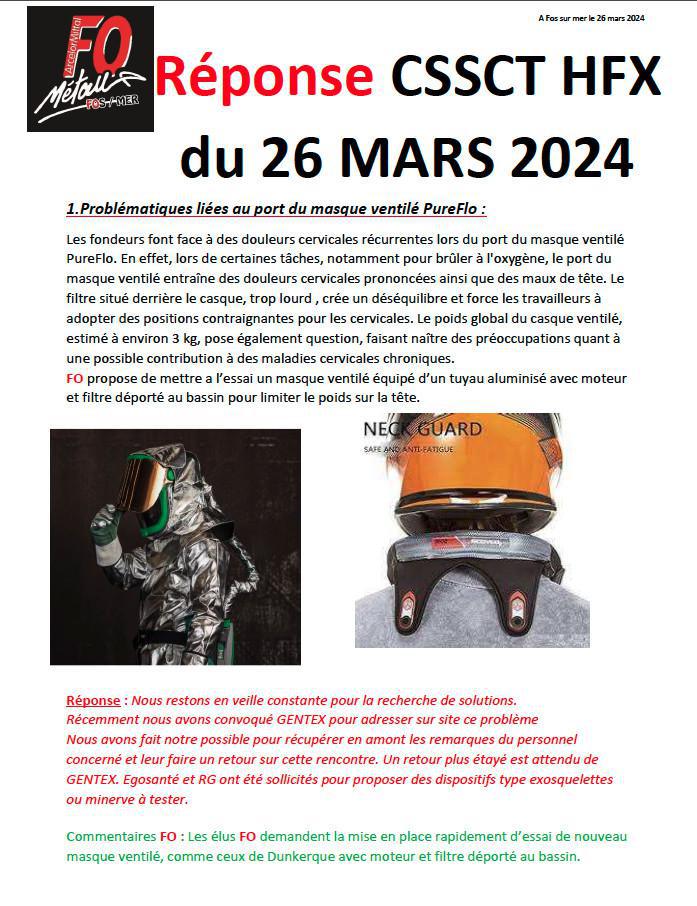 Compte rendu CSSCT Hauts Fourneaux du 26 mars 2024