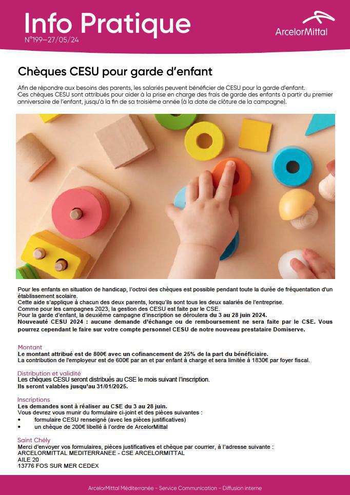 CHÈQUES CESU pour garde d'enfants CHÈQUES CESU pour garde d'enfants