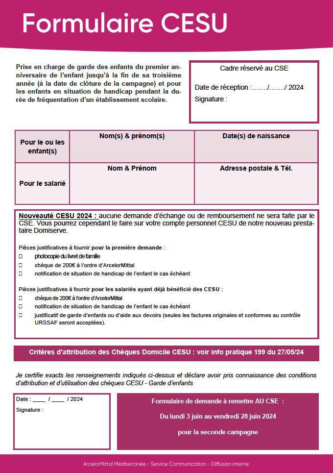 CHÈQUES CESU pour garde d'enfants CHÈQUES CESU pour garde d'enfants