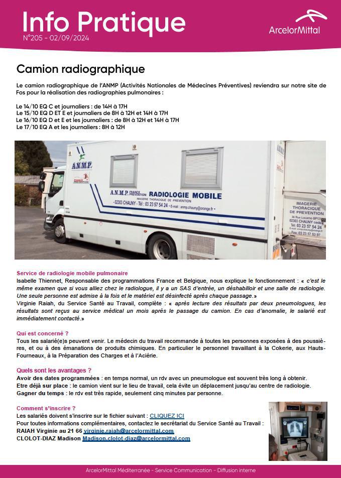 Camion radiographique du 14 au 17 octobre 2024