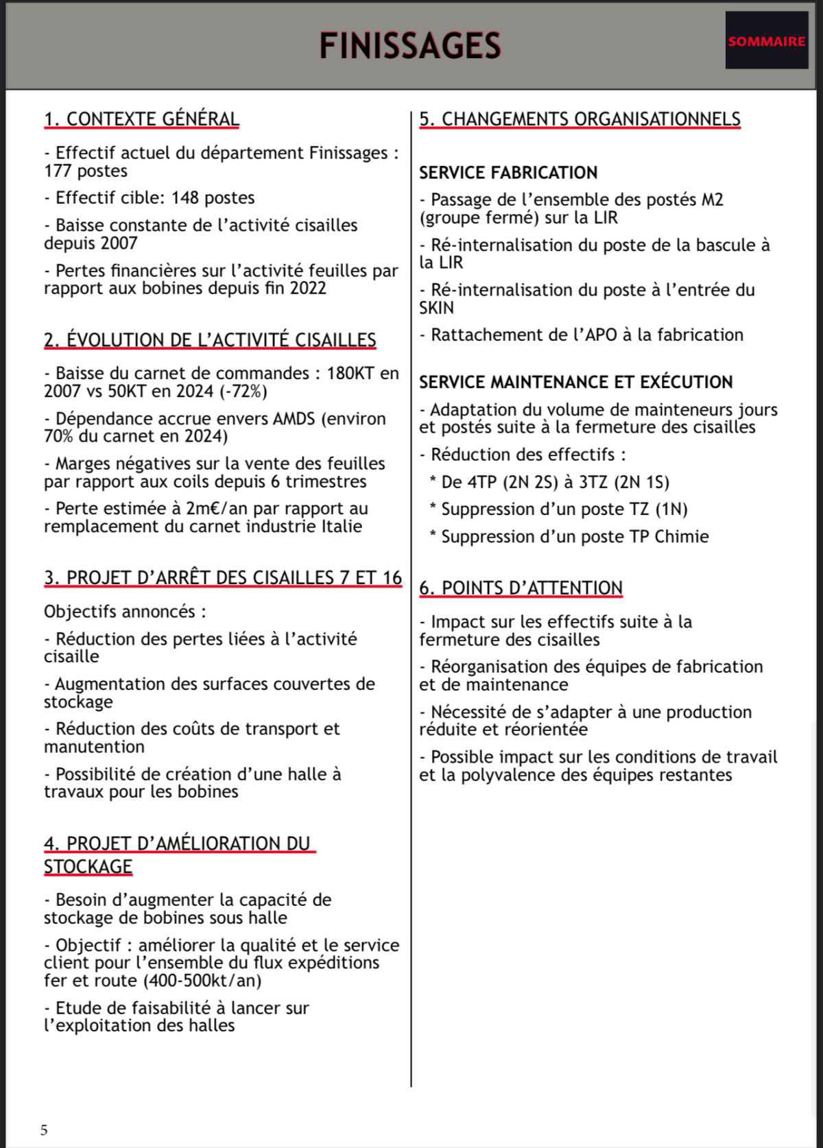 CSE EXTRA RÉORGANISATION USINE