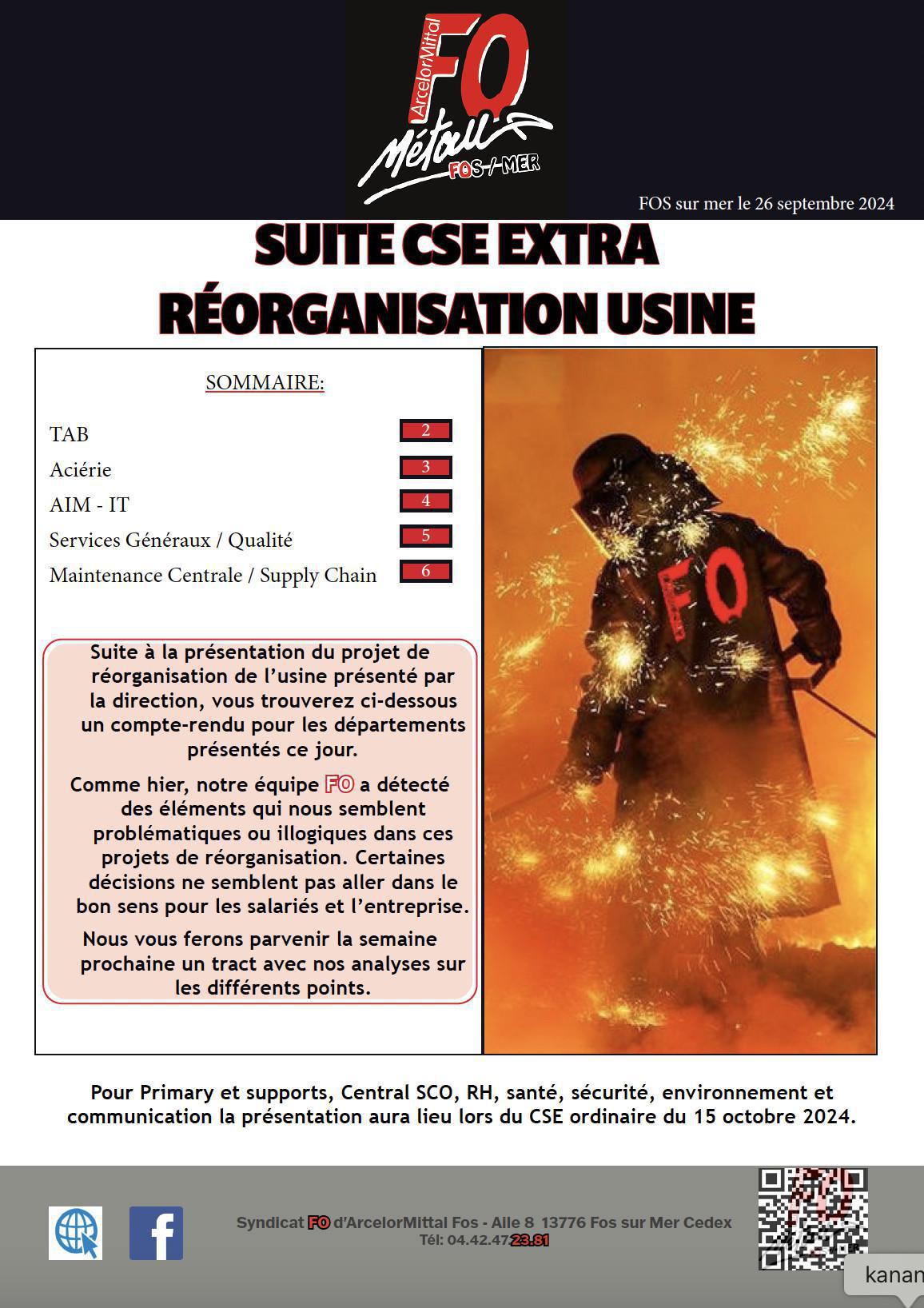 SUITE CSE EXTRA RÉORGANISATION USINE SUITE CSE EXTRA RÉORGANISATION USINE