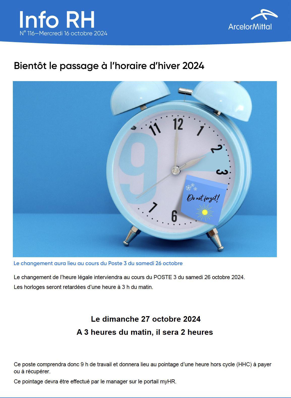 Bientôt le passage à l'horaire d'hiver 2024