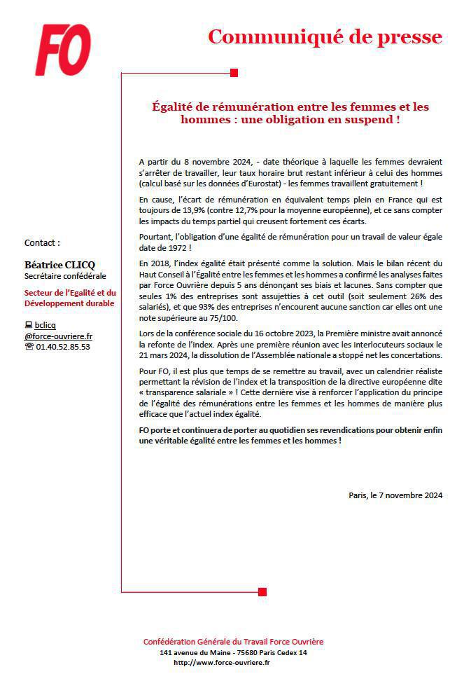 Égalité de rémunération entre les femmes et les hommes : une obligation en suspend ! Égalité de rémunération entre les femmes et les hommes : une obligation en suspend !